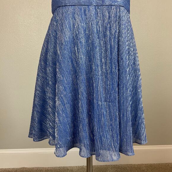 Betsy & Adam Metallic Halter Fit and Flare Mini Cocktail Dress Blue Size 12 - Picture 9 of 13